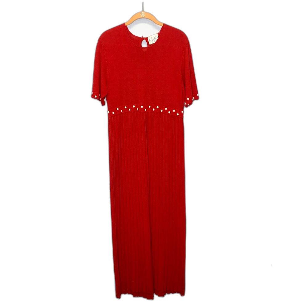 Vintage Susan Bristol Sweater Pleated Dress‎ Maxi Hand Embroidered Holiday Small